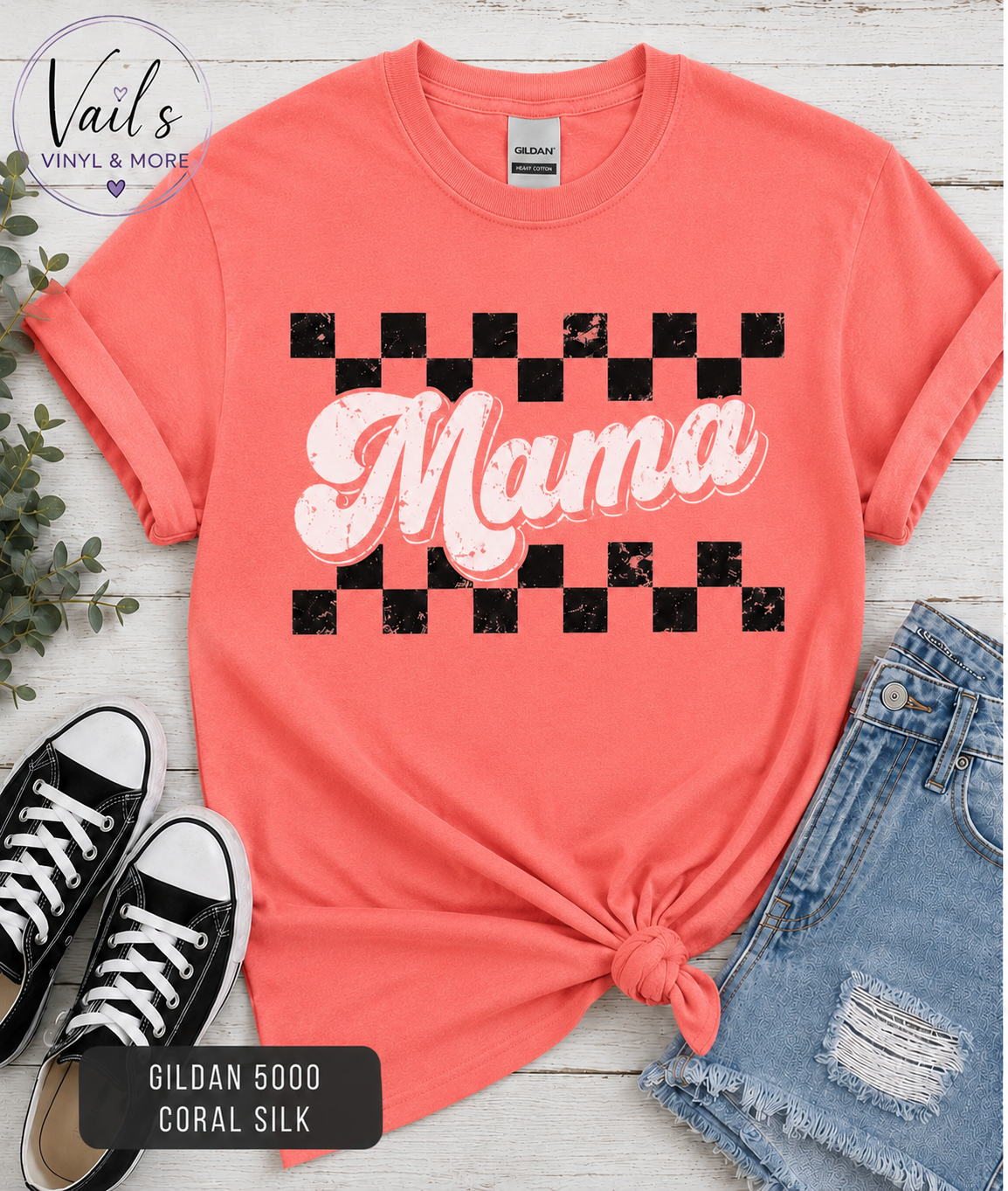 Checkered MAMA Tee | Gildan